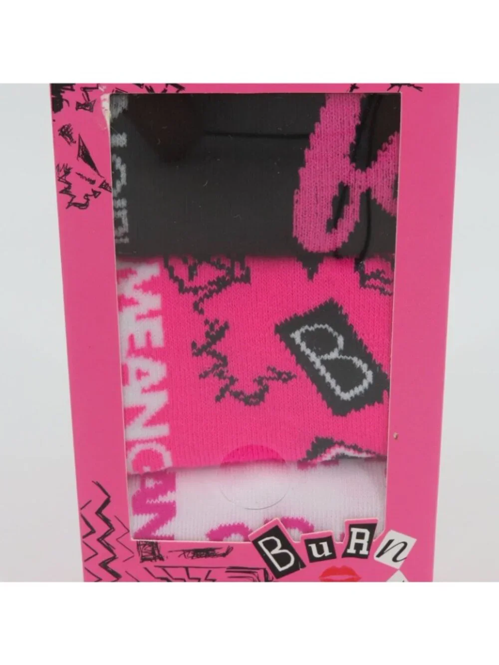 NEW Mean Girls 3 Pairs Women Socks Size 4-10 Burn Book Pink Black Novelty Movie